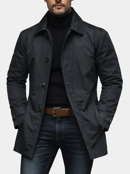 Men's Single-Breasted Button-Up Coat | Longline
