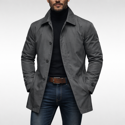 Men's Single-Breasted Button-Up Coat | Longline