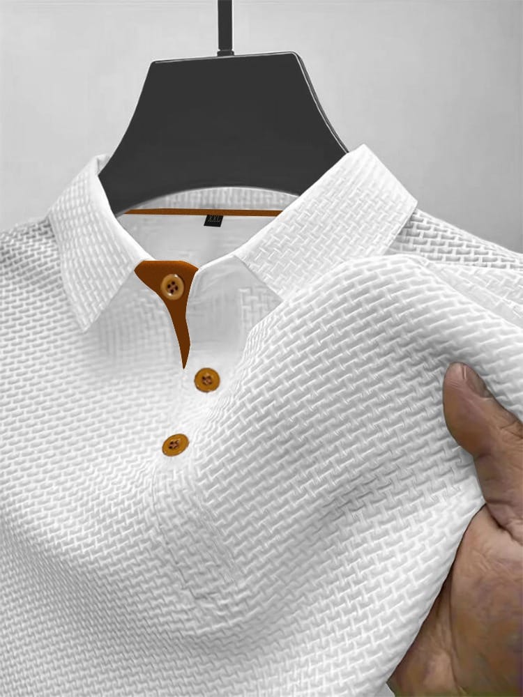 Men's Textured Contrast-Tipped Polo Shirt | Short Sleeve