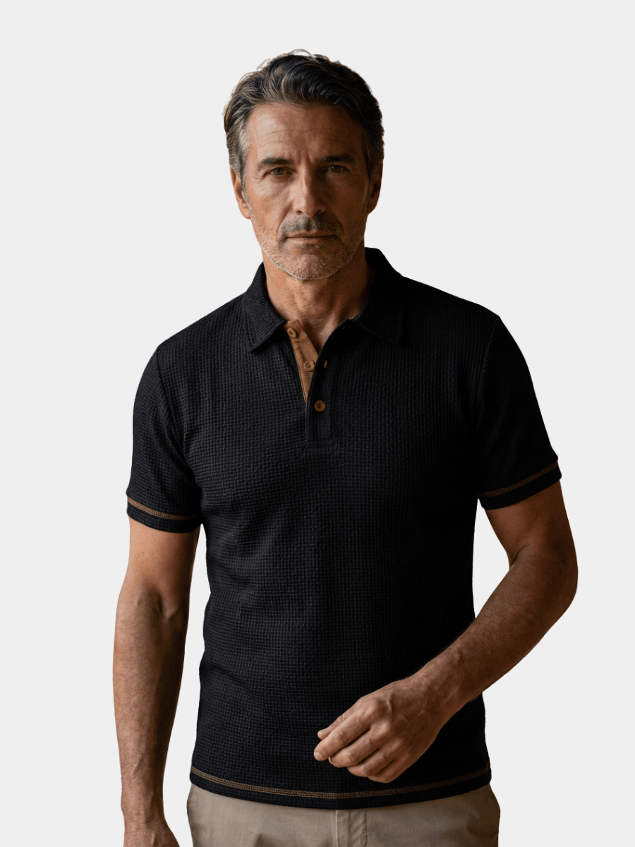 Men's Textured Contrast-Tipped Polo Shirt | Short Sleeve