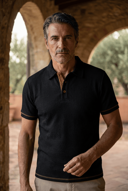 Men's Textured Contrast-Tipped Polo Shirt | Short Sleeve