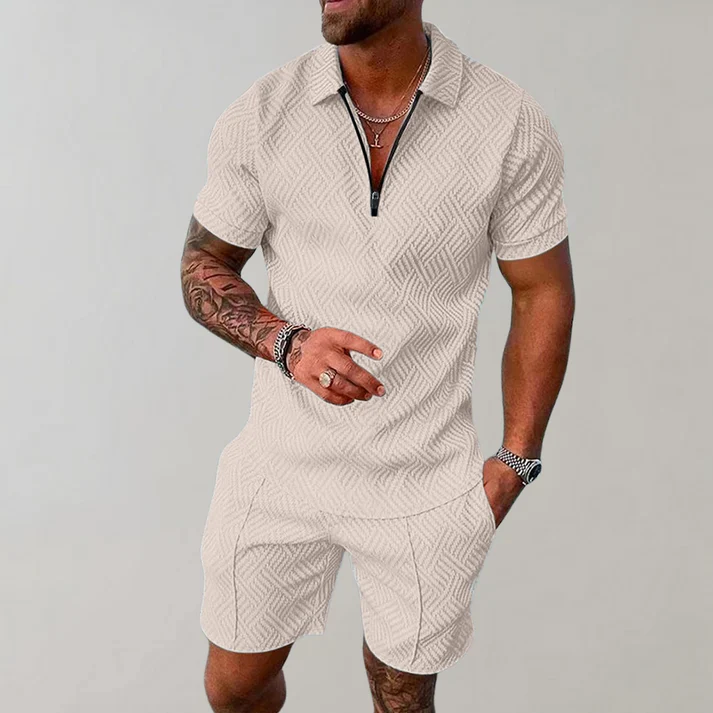 Men's Textured Zip Polo Shirt | Short-Sleeve