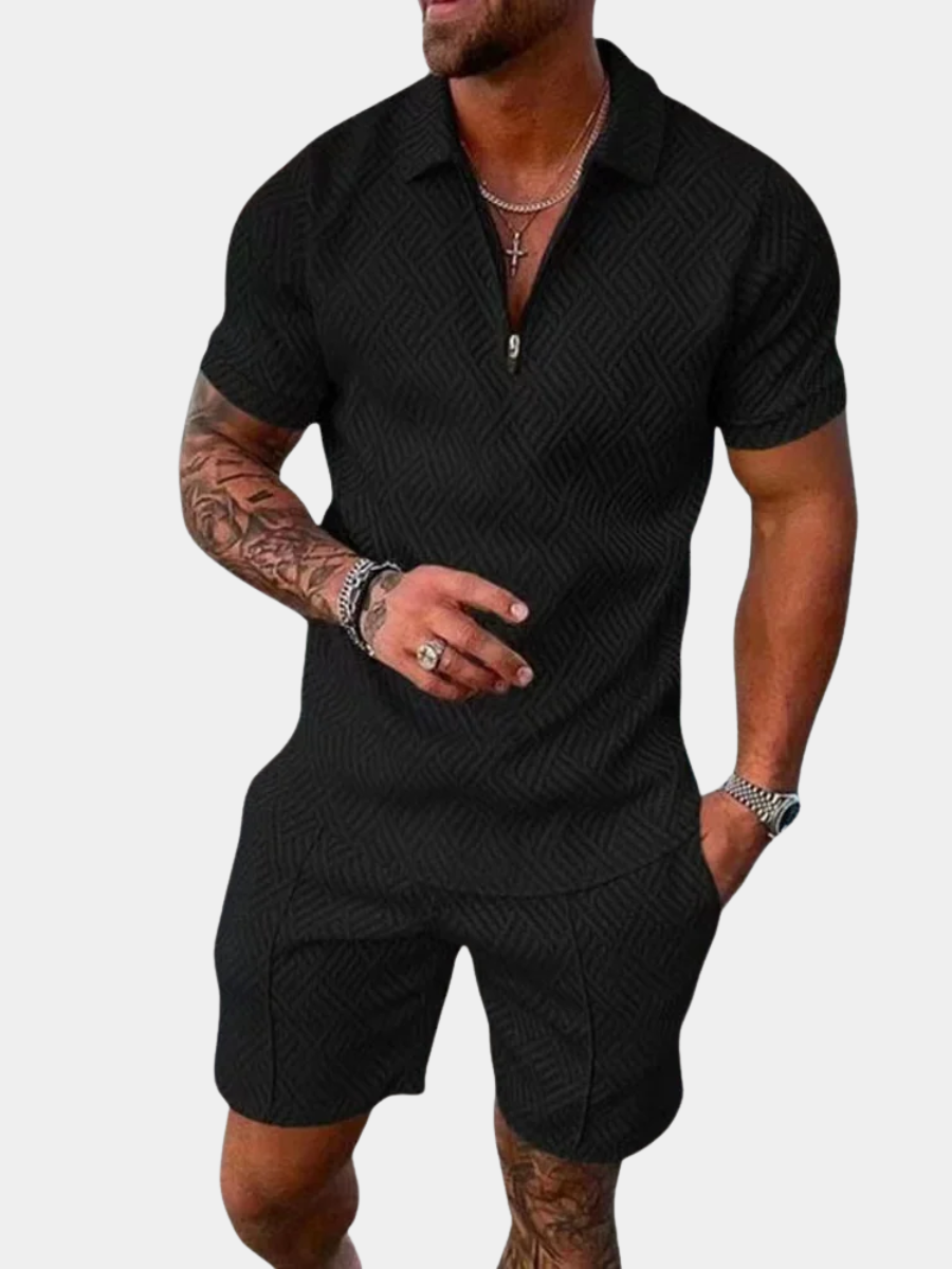 Men's Textured Zip Polo Shirt | Short-Sleeve