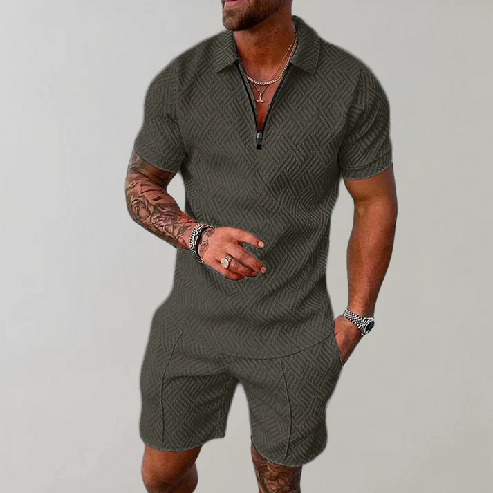 Men's Textured Zip Polo Shirt | Short-Sleeve