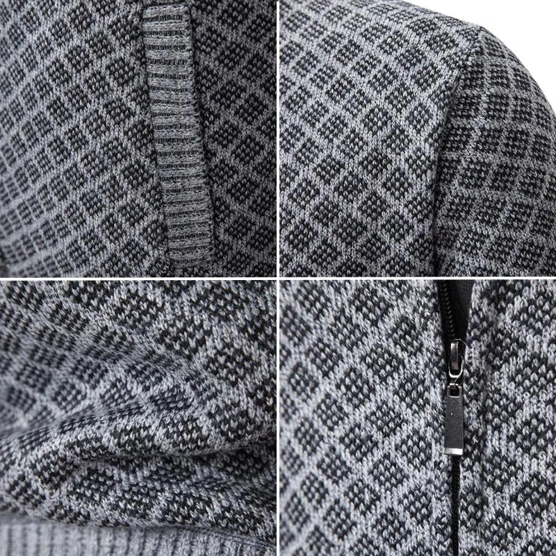 Men's Zip-Up Stand Collar Cardigan | Textured