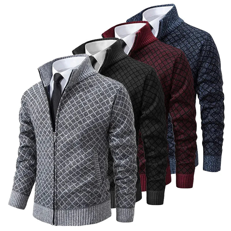 Men's Zip-Up Stand Collar Cardigan | Textured