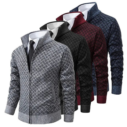 Men's Zip-Up Stand Collar Cardigan | Textured