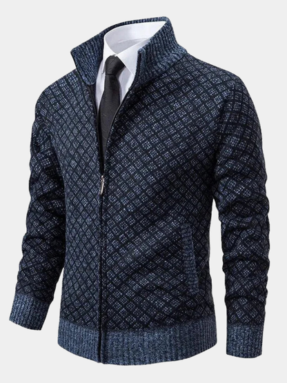 Men's Zip-Up Stand Collar Cardigan | Textured