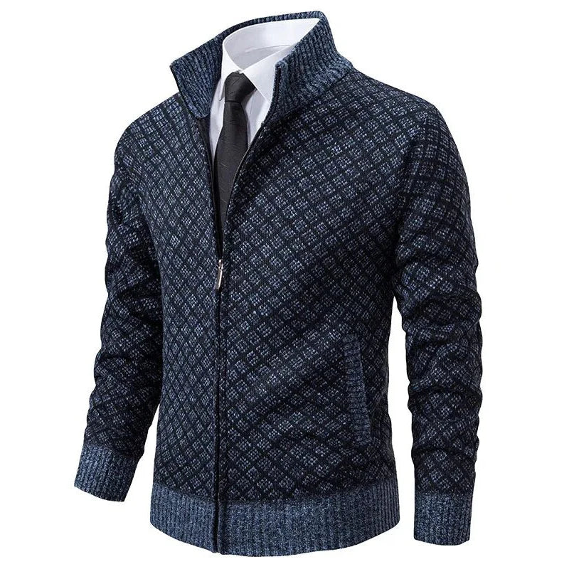Men's Zip-Up Stand Collar Cardigan | Textured