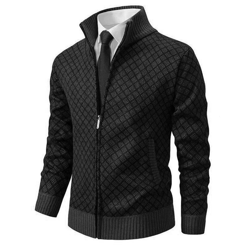 Men's Zip-Up Stand Collar Cardigan | Textured