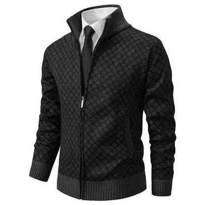 Men's Zip-Up Stand Collar Cardigan | Textured