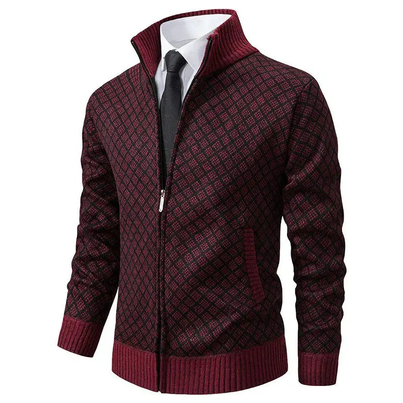 Men's Zip-Up Stand Collar Cardigan | Textured