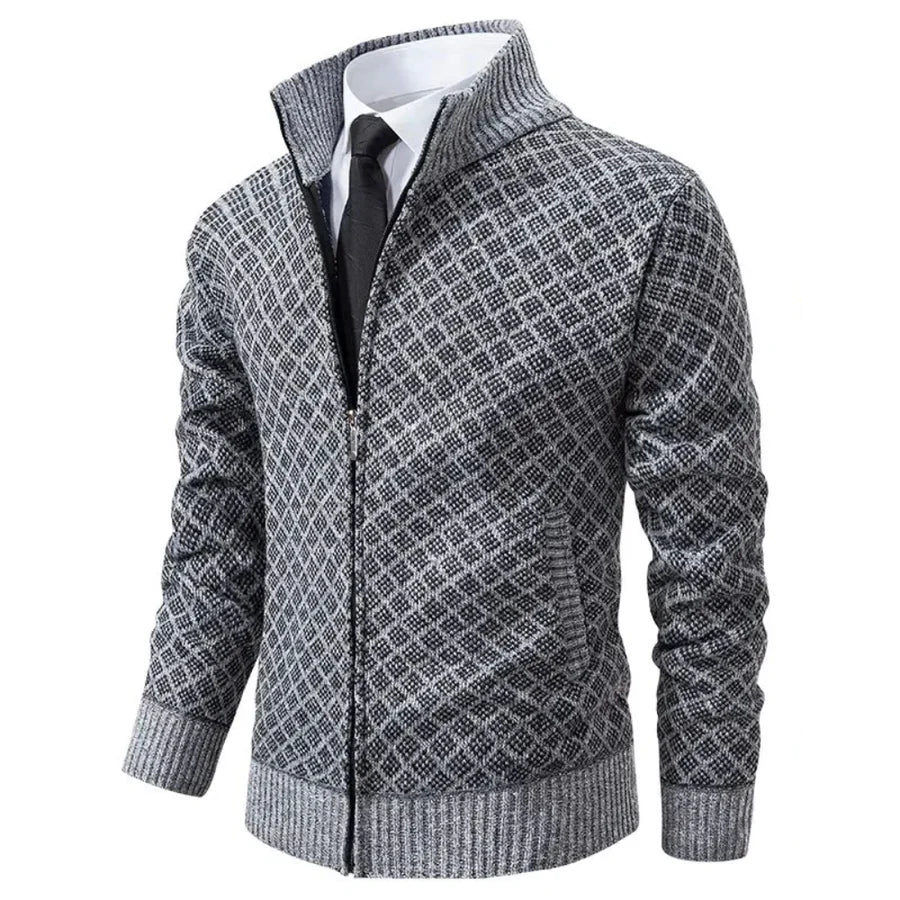 Men's Zip-Up Stand Collar Cardigan | Textured