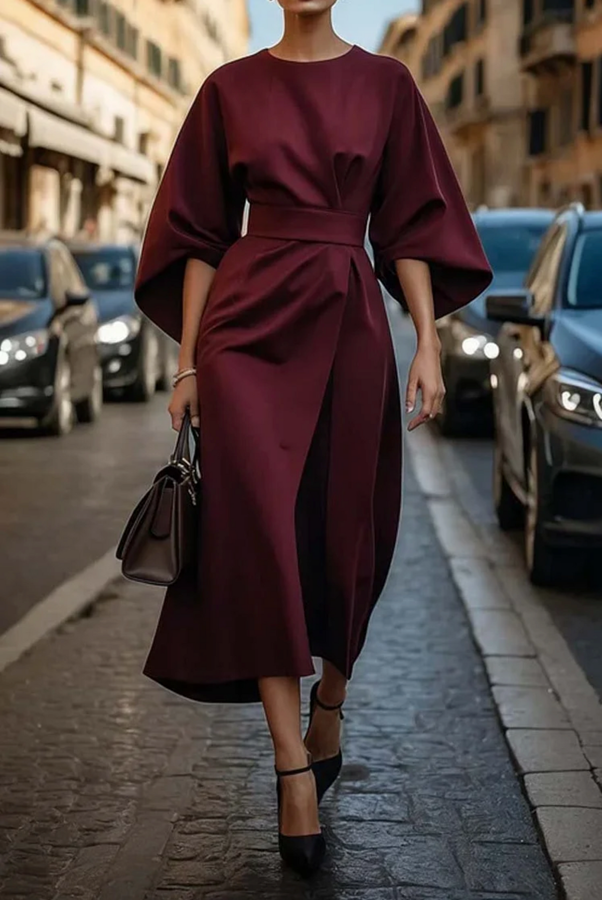 Charlotte | Midi Belted Flared Sleeve Dress