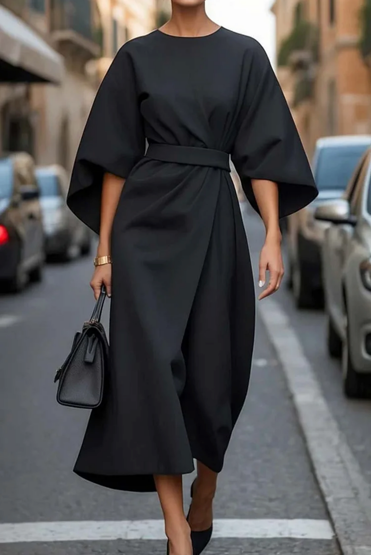 Charlotte | Midi Belted Flared Sleeve Dress