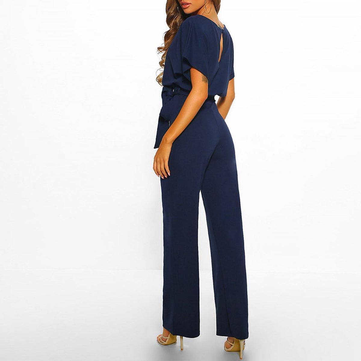 Women's Belted Short Sleeve Jumpsuit | Wide Leg