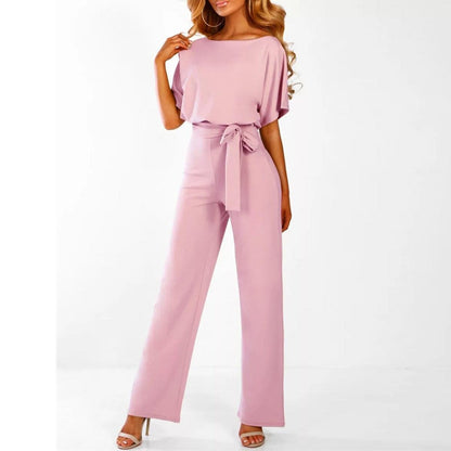 Women's Belted Short Sleeve Jumpsuit | Wide Leg