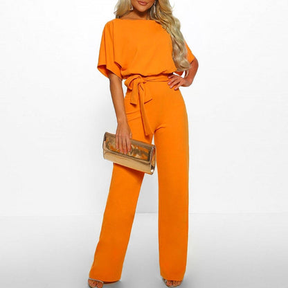 Women's Belted Short Sleeve Jumpsuit | Wide Leg