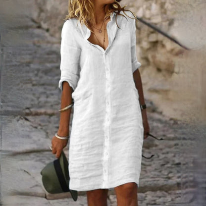 Women's Button-Through Collared Shirt Dress | Midi