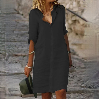 Women's Button-Through Collared Shirt Dress | Midi