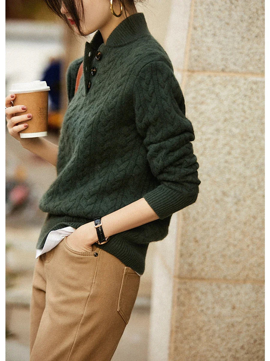 Women's Cable Button Jumper | Long Sleeve