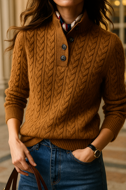 Women's Cable Button Jumper | Long Sleeve