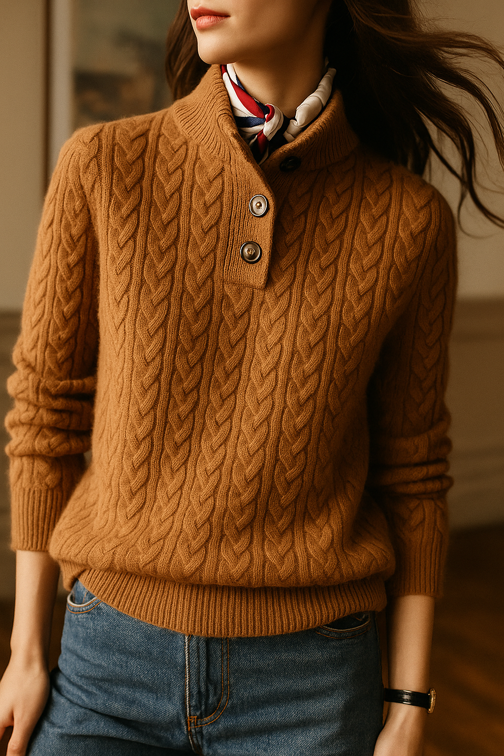 Women's Cable Button Jumper | Long Sleeve
