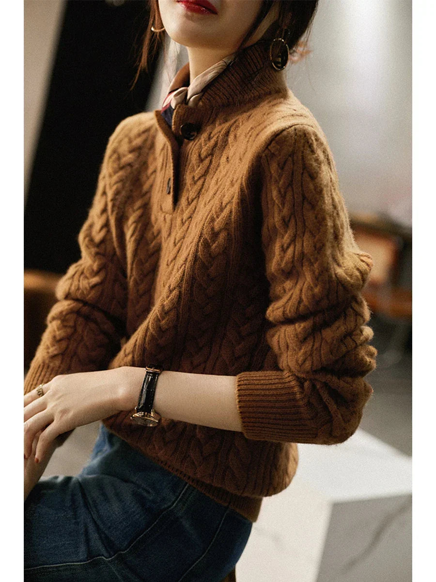 Women's Cable Button Jumper | Long Sleeve