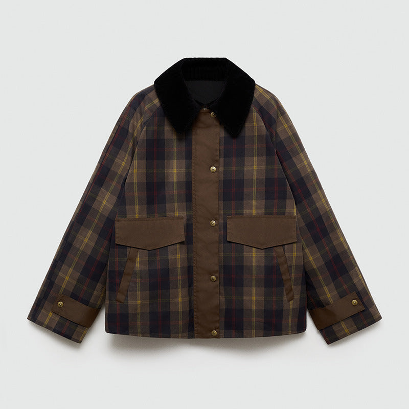 Women's Checked Collar Jacket | Button-Front