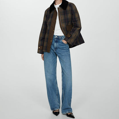 Women's Checked Collar Jacket | Button-Front