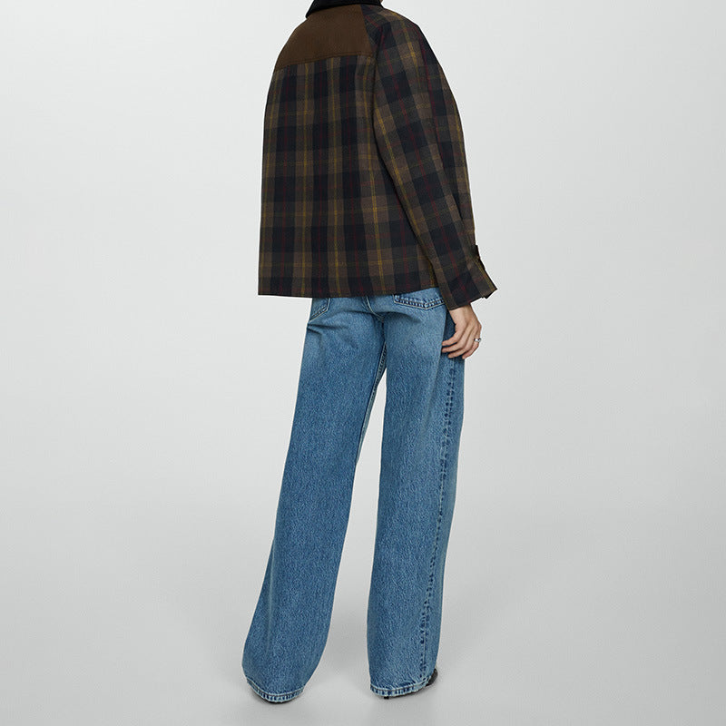 Women's Checked Collar Jacket | Button-Front