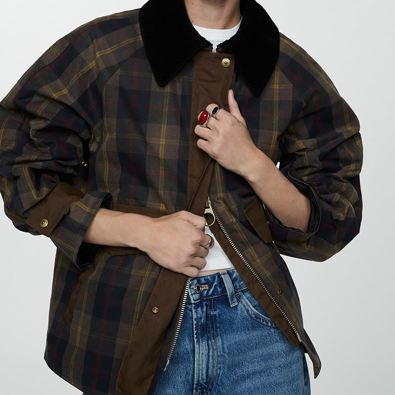 Women's Checked Collar Jacket | Button-Front