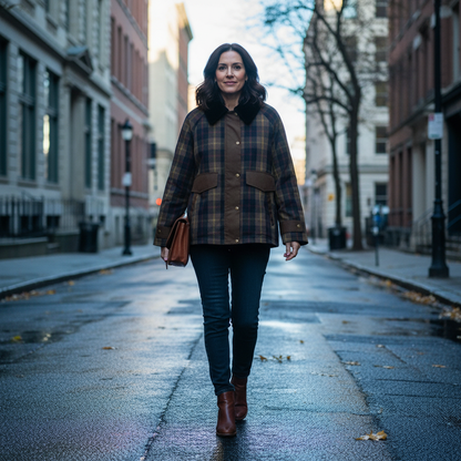 Women's Checked Collar Jacket | Button-Front