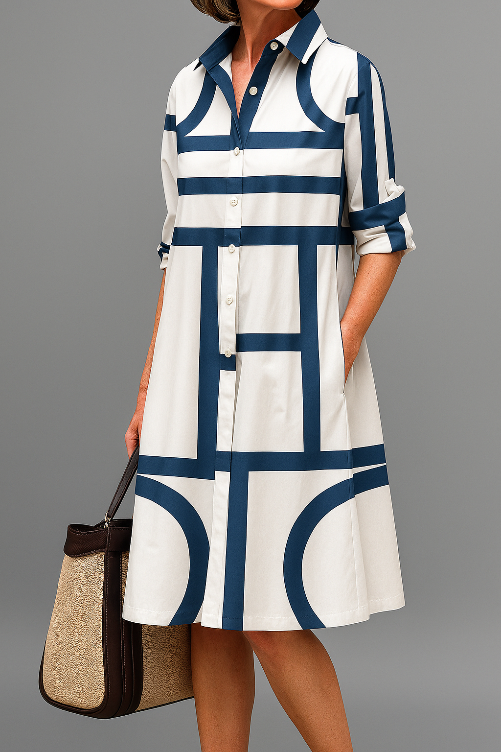 Olive | Midi Collared Geometric Dress