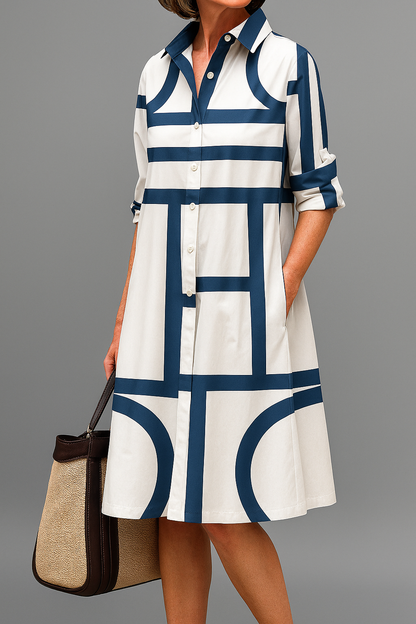 Olive | Midi Collared Geometric Dress