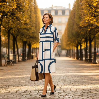 Olive | Midi Collared Geometric Dress