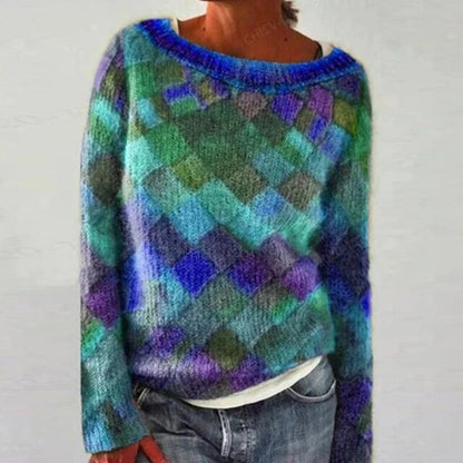 Women's Colourful Checked Jumper | Boat Neck