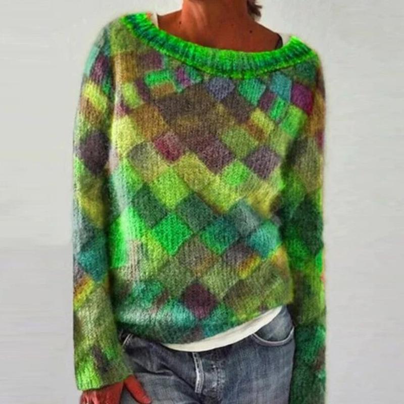 Women's Colourful Checked Jumper | Boat Neck