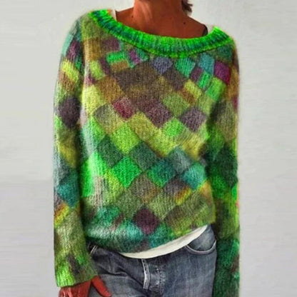 Women's Colourful Checked Jumper | Boat Neck