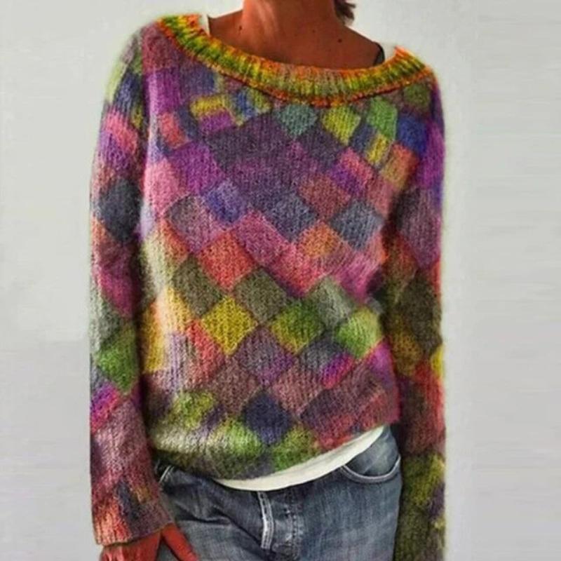 Women's Colourful Checked Jumper | Boat Neck