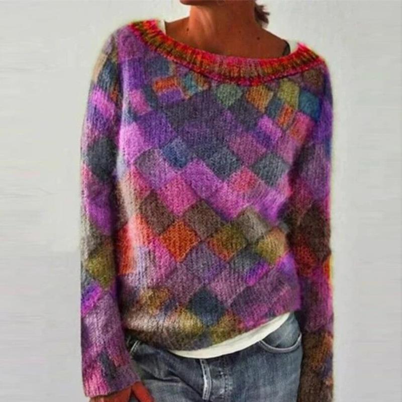 Women's Colourful Checked Jumper | Boat Neck