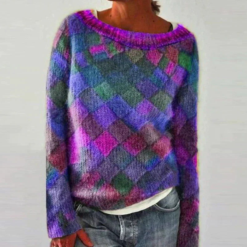 Women's Colourful Checked Jumper | Boat Neck