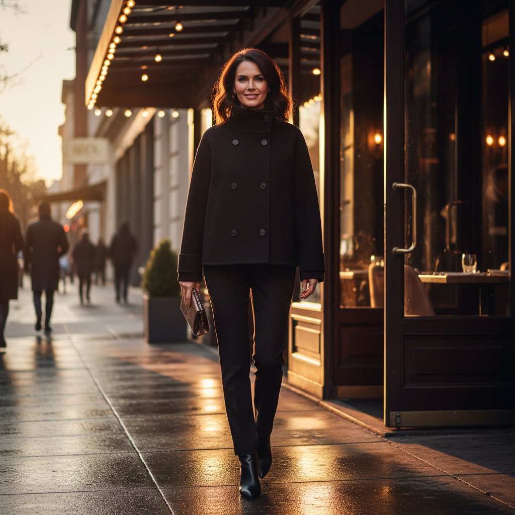 Women's Double-Breasted High-Neck Coat | Cropped
