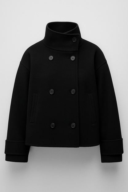 Women's Double-Breasted High-Neck Coat | Cropped