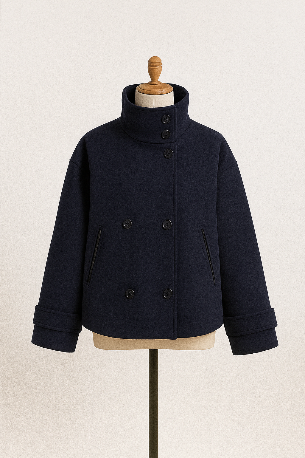 Women's Double-Breasted High-Neck Coat | Cropped
