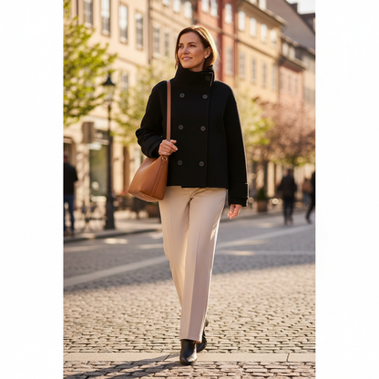 Women's Double-Breasted High-Neck Coat | Cropped