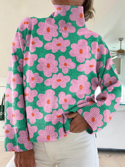 Women's Floral Mock Neck Jumper | Relaxed Fit