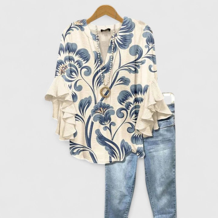 Women's Floral Ruffle Blouse | V-Neck
