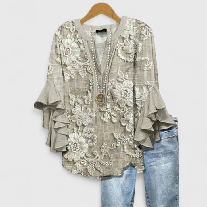 Women's Floral Ruffle Blouse | V-Neck