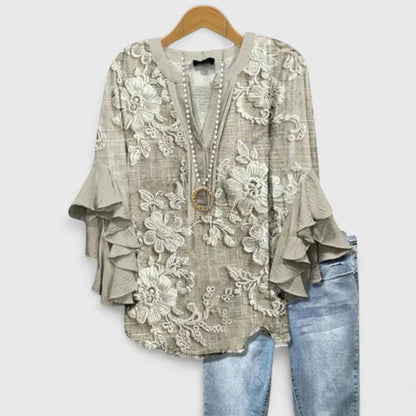 Women's Floral Ruffle Blouse | V-Neck